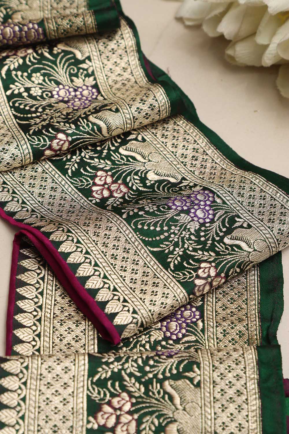 Green Banarasi Handloom Vintage Pure Silk Border ( 1 Mtr ) - Luxurion World