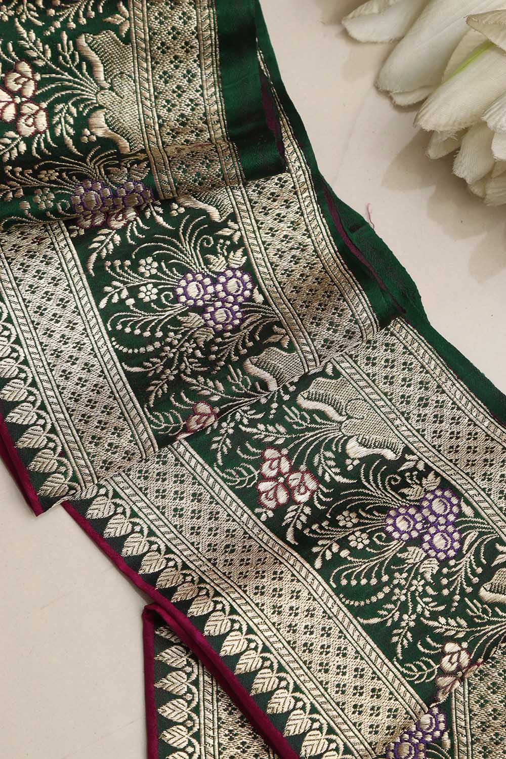 Green Banarasi Handloom Vintage Pure Silk Border ( 1 Mtr ) - Luxurion World