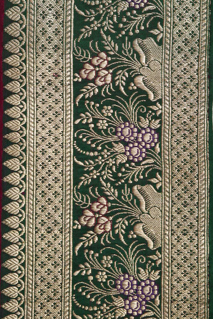 Green Banarasi Handloom Vintage Pure Silk Border ( 1 Mtr ) - Luxurion World