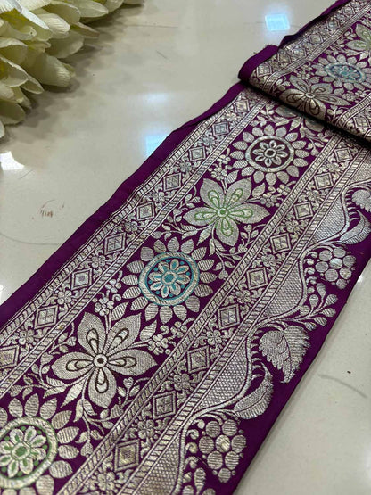 Exquisite Purple Banarasi Handloom Vintage Pure Silk Border ( 1 Mtr ) - Luxurion World