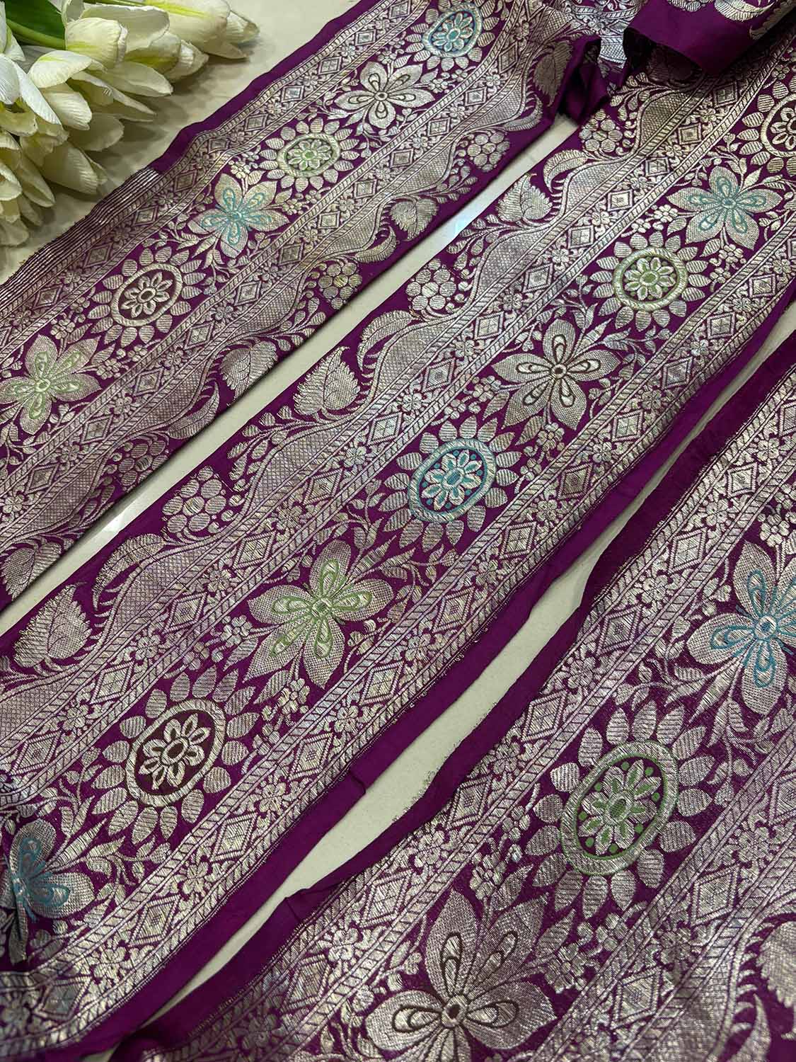 Exquisite Purple Banarasi Handloom Vintage Pure Silk Border ( 1 Mtr ) - Luxurion World