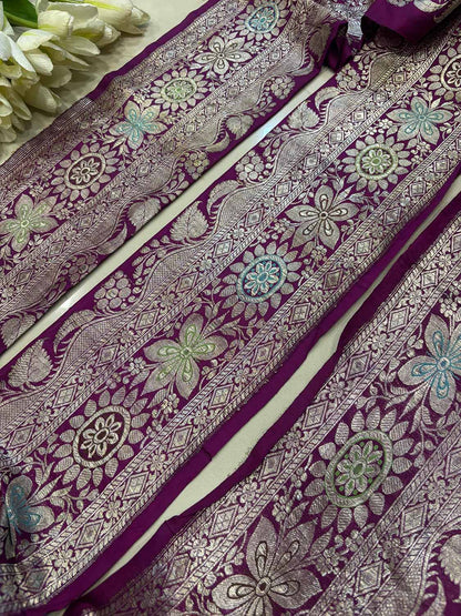 Exquisite Purple Banarasi Handloom Vintage Pure Silk Border ( 1 Mtr ) - Luxurion World