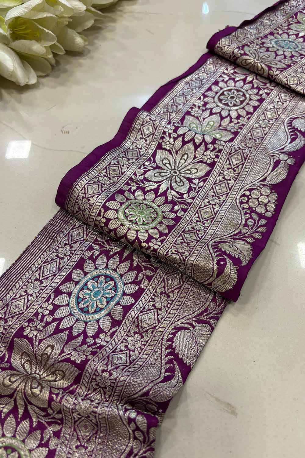 Exquisite Purple Banarasi Handloom Vintage Pure Silk Border ( 1 Mtr ) - Luxurion World