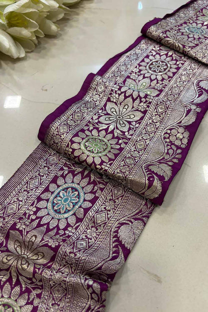 Exquisite Purple Banarasi Handloom Vintage Pure Silk Border ( 1 Mtr ) - Luxurion World