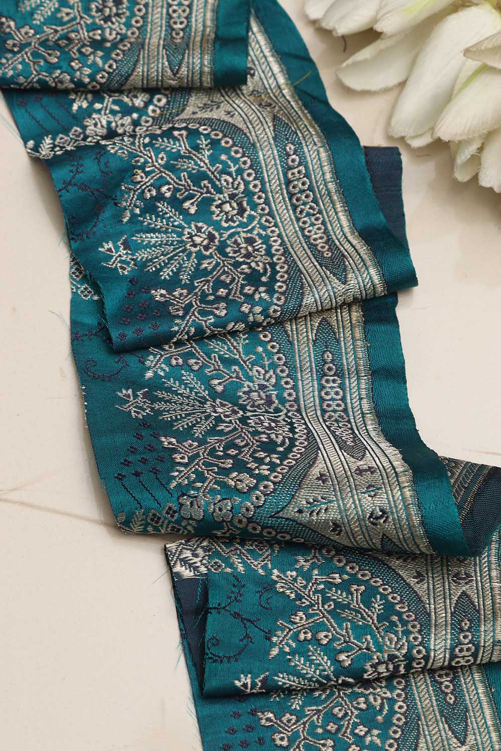 Blue Banarasi Handloom Vintage Pure Silk Border ( 1 Mtr ) - Luxurion World