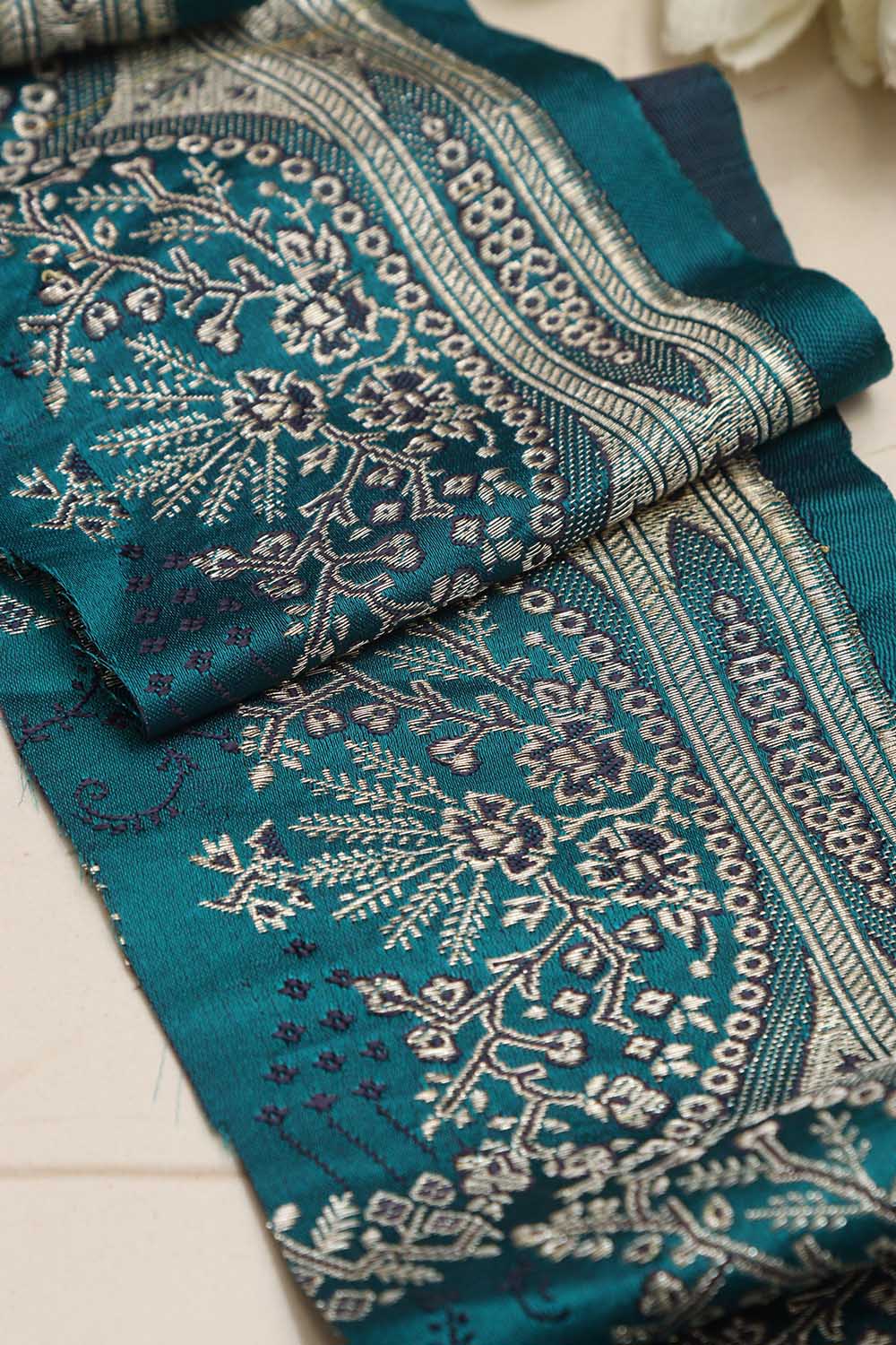 Blue Banarasi Handloom Vintage Pure Silk Border ( 1 Mtr ) - Luxurion World