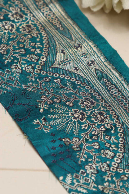 Blue Banarasi Handloom Vintage Pure Silk Border ( 1 Mtr ) - Luxurion World