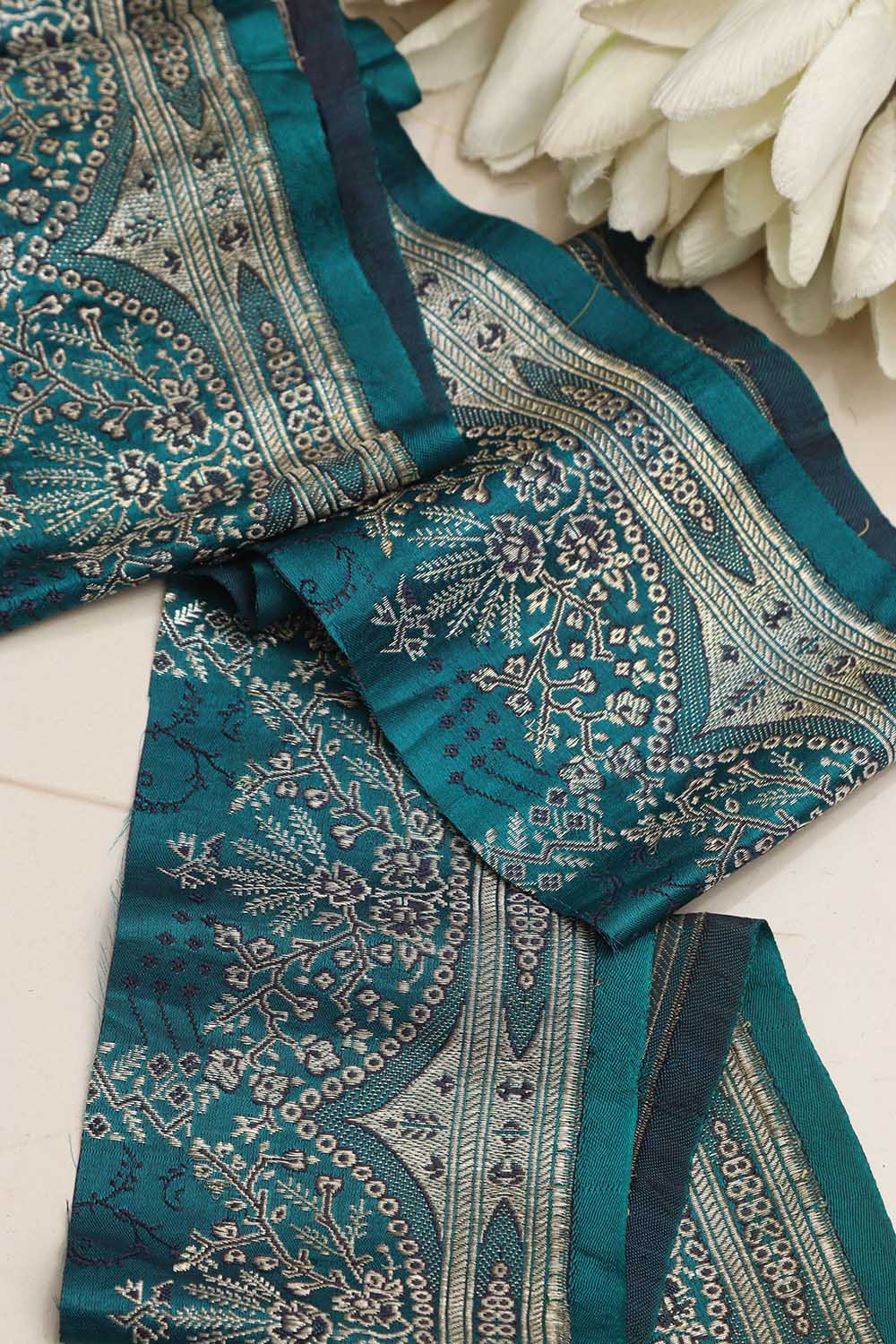 Blue Banarasi Handloom Vintage Pure Silk Border ( 1 Mtr ) - Luxurion World