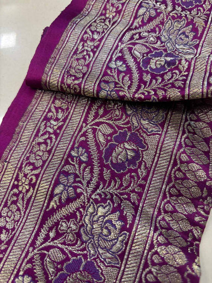 Exquisite Purple Banarasi Handloom Vintage Pure Silk Border ( 1 Mtr ) - Luxurion World