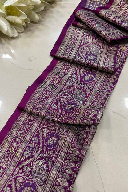 Exquisite Purple Banarasi Handloom Vintage Pure Silk Border ( 1 Mtr ) - Luxurion World