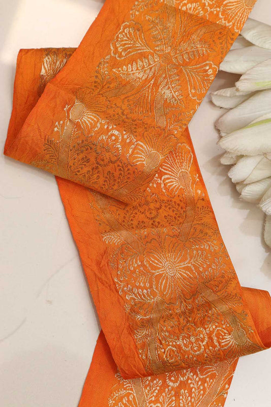Orange Banarasi Handloom Vintage Pure Silk Border ( 1 Mtr ) - Luxurion World