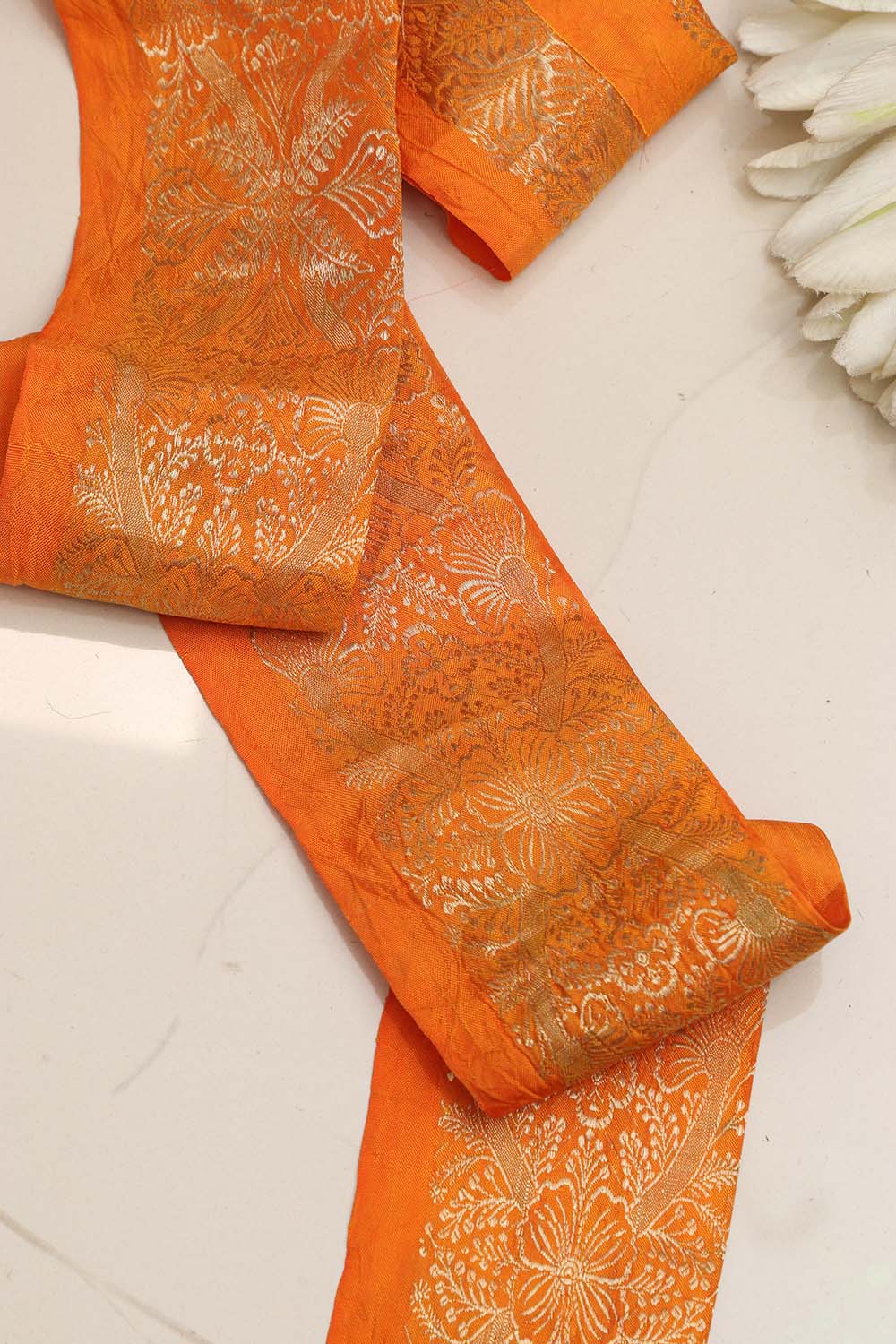 Orange Banarasi Handloom Vintage Pure Silk Border ( 1 Mtr ) - Luxurion World