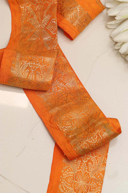 Orange Banarasi Handloom Vintage Pure Silk Border ( 1 Mtr ) - Luxurion World