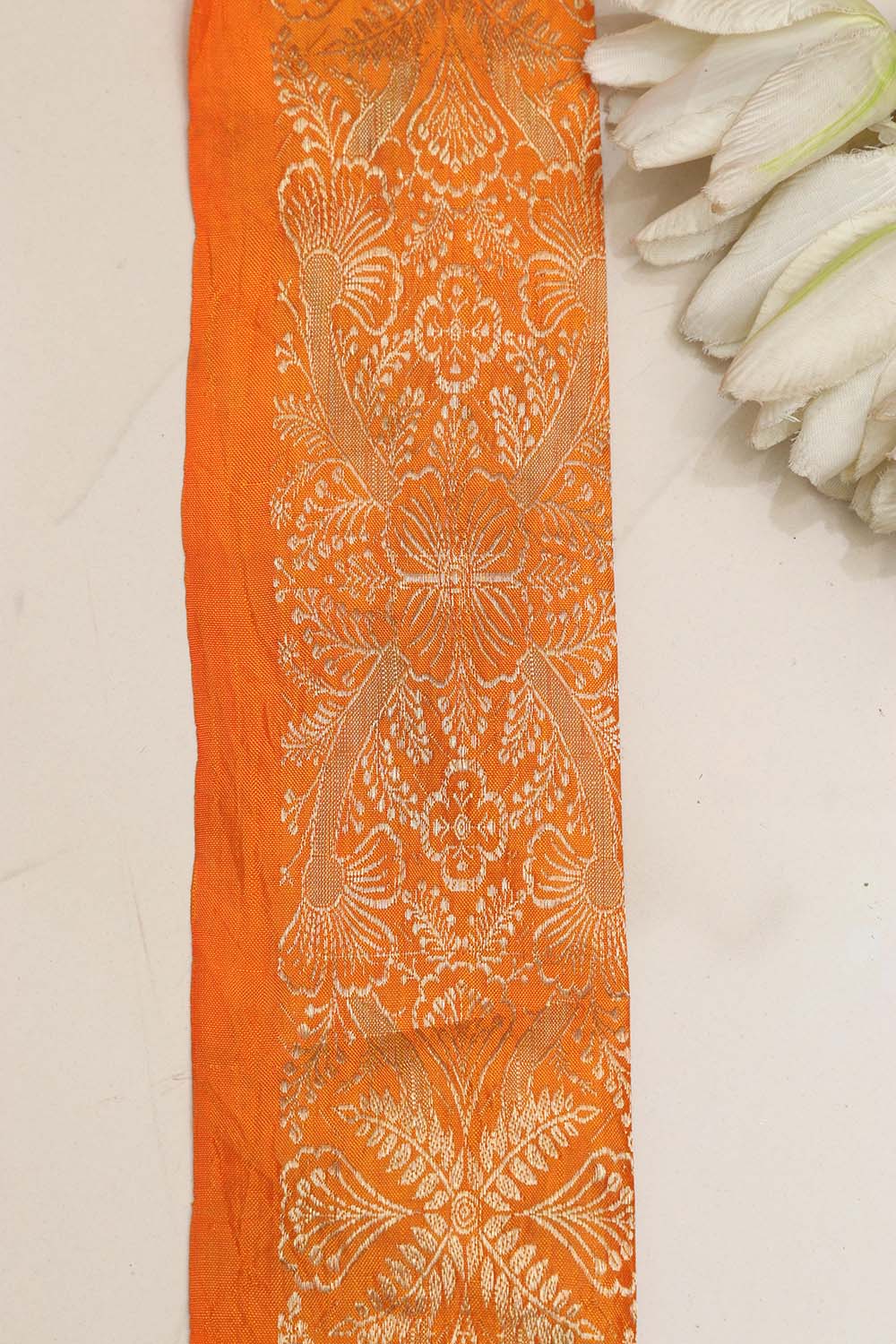 Orange Banarasi Handloom Vintage Pure Silk Border ( 1 Mtr ) - Luxurion World
