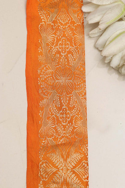 Orange Banarasi Handloom Vintage Pure Silk Border ( 1 Mtr ) - Luxurion World