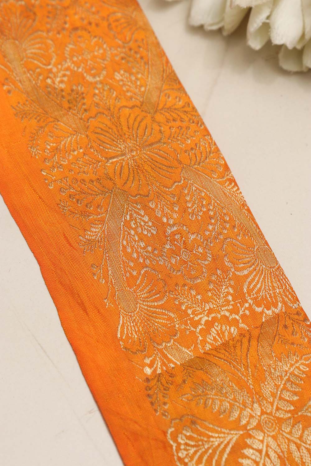 Orange Banarasi Handloom Vintage Pure Silk Border ( 1 Mtr ) - Luxurion World
