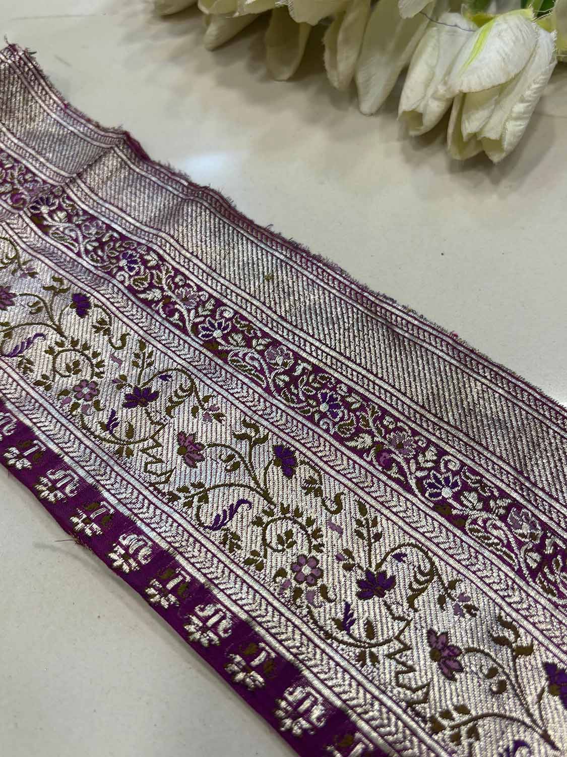 Exquisite Purple Banarasi Handloom Vintage Pure Silk Border ( 1 Mtr ) - Luxurion World