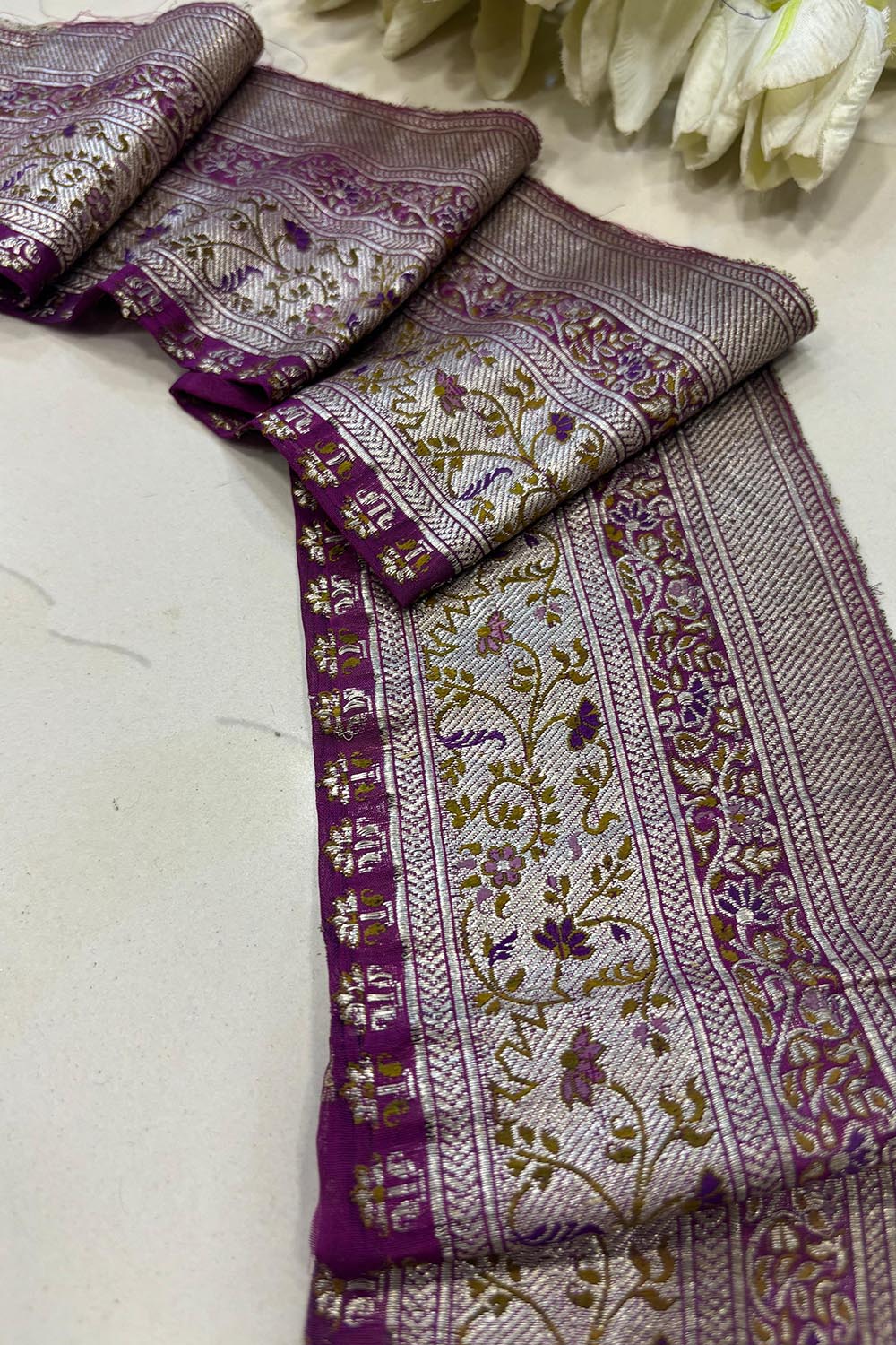 Exquisite Purple Banarasi Handloom Vintage Pure Silk Border ( 1 Mtr ) - Luxurion World