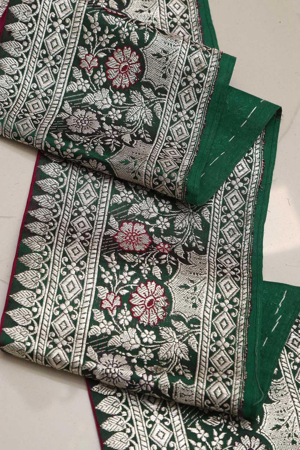 Green Banarasi Handloom Vintage Pure Silk Border ( 0.5 Mtr ) - Luxurion World