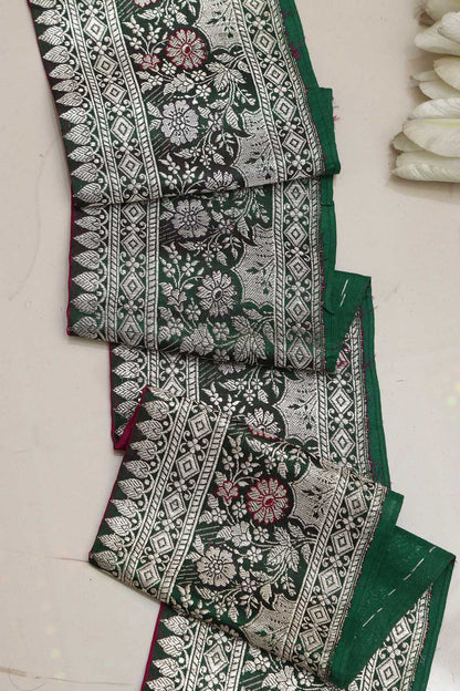 Green Banarasi Handloom Vintage Pure Silk Border ( 0.5 Mtr ) - Luxurion World