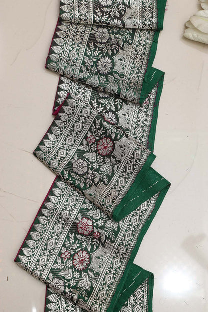 Green Banarasi Handloom Vintage Pure Silk Border ( 0.5 Mtr ) - Luxurion World