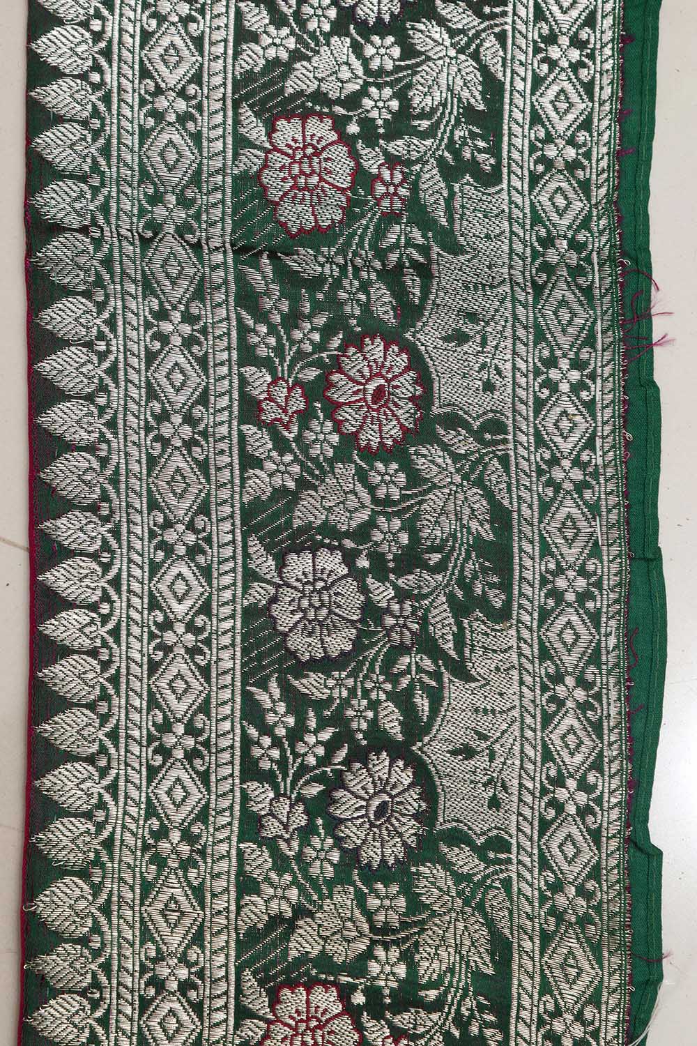 Green Banarasi Handloom Vintage Pure Silk Border ( 0.5 Mtr ) - Luxurion World