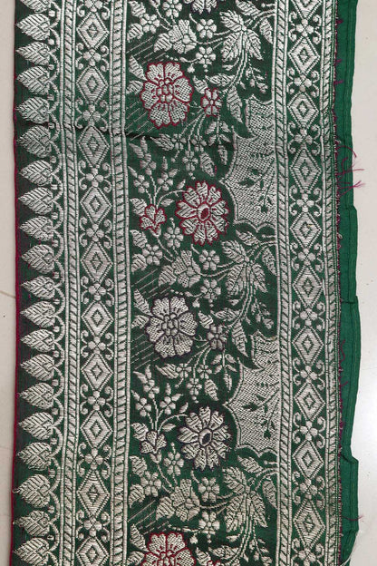 Green Banarasi Handloom Vintage Pure Silk Border ( 0.5 Mtr ) - Luxurion World