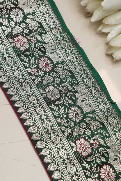 Green Banarasi Handloom Vintage Pure Silk Border ( 0.5 Mtr ) - Luxurion World