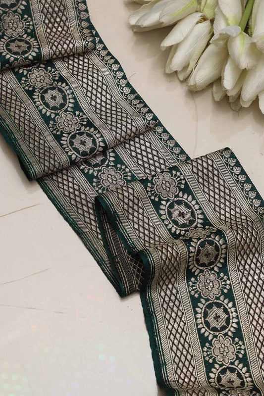 Green Banarasi Handloom Vintage Pure Silk Border ( 1 Mtr ) - Luxurion World