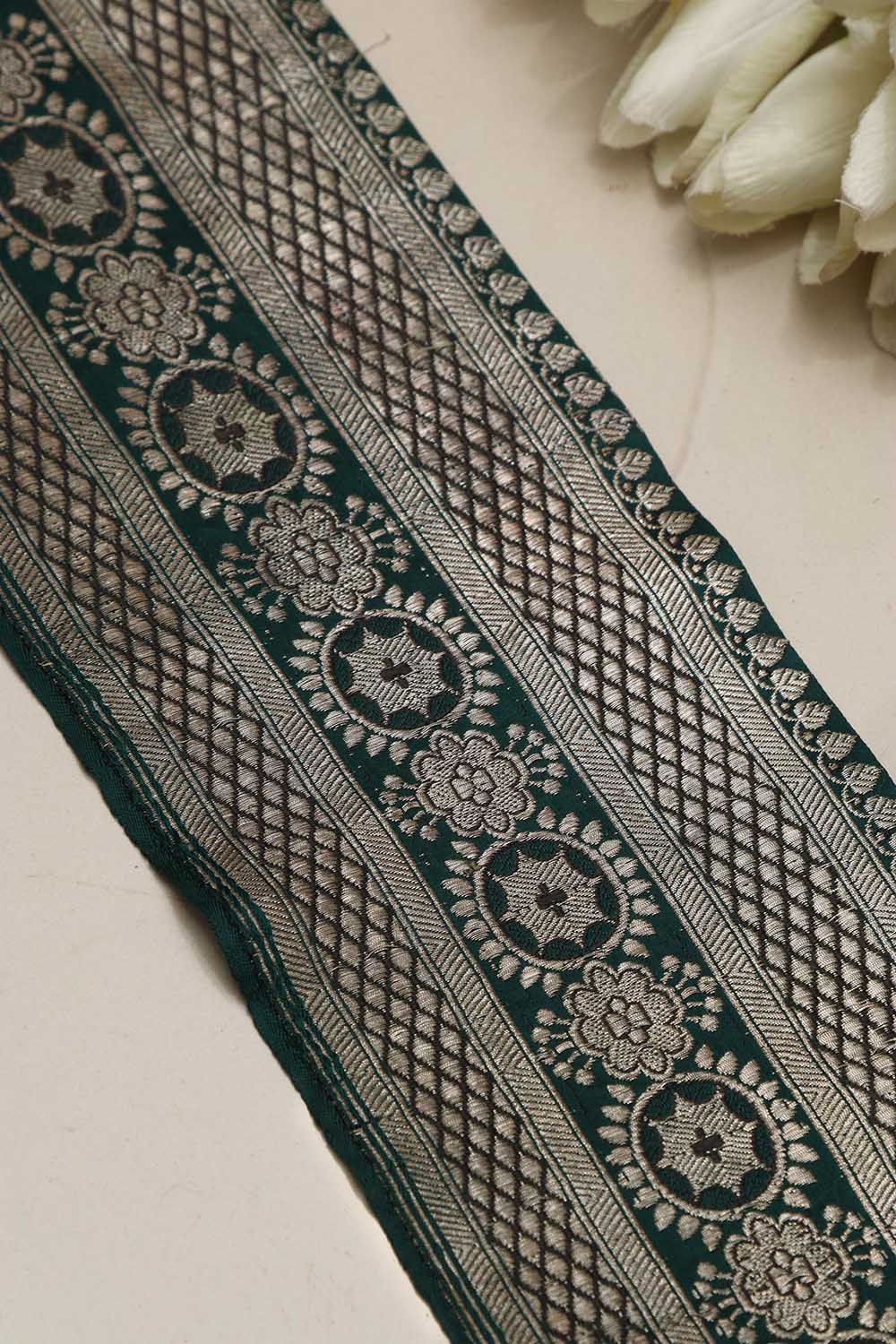 Green Banarasi Handloom Vintage Pure Silk Border ( 1 Mtr ) - Luxurion World