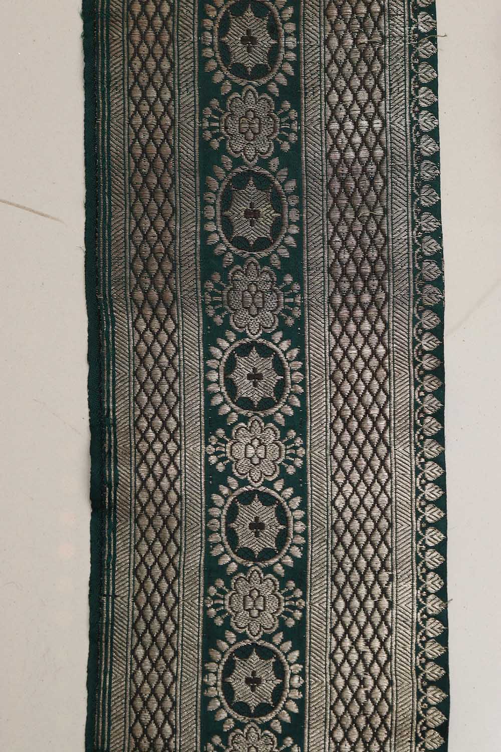 Green Banarasi Handloom Vintage Pure Silk Border ( 1 Mtr ) - Luxurion World