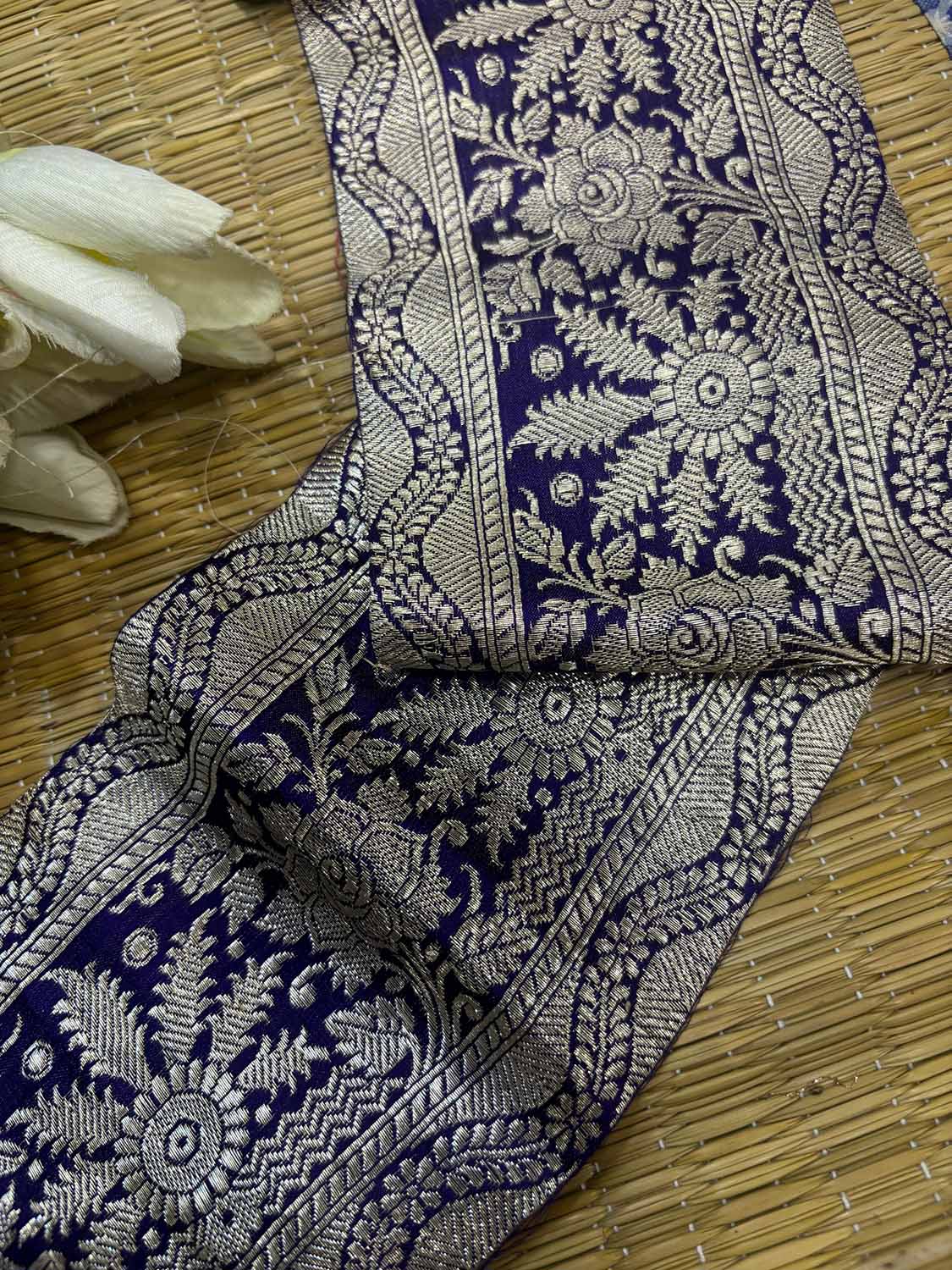 Exquisite Purple Banarasi Handloom Vintage Pure Silk Border ( 1 Mtr ) - Luxurion World