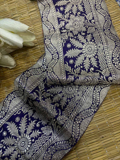 Exquisite Purple Banarasi Handloom Vintage Pure Silk Border ( 1 Mtr ) - Luxurion World