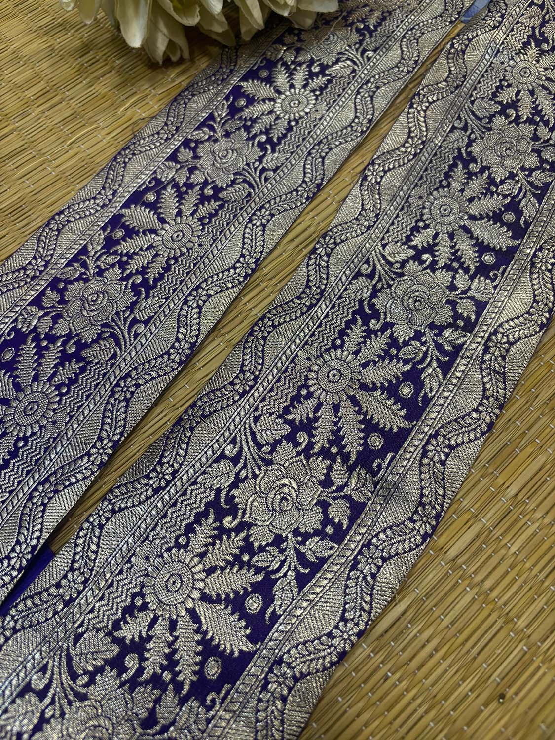 Exquisite Purple Banarasi Handloom Vintage Pure Silk Border ( 1 Mtr ) - Luxurion World