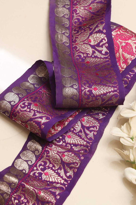 Exquisite Purple Banarasi Handloom Vintage Pure Silk Border Lace ( 1 Mtr ) - Luxurion World