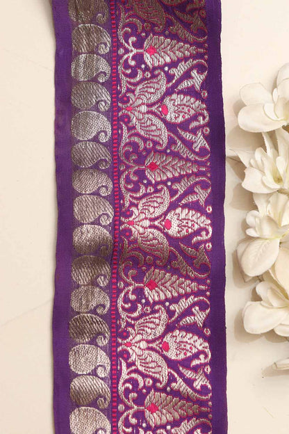 Exquisite Purple Banarasi Handloom Vintage Pure Silk Border Lace ( 1 Mtr ) - Luxurion World