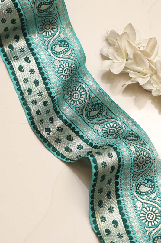 Blue Banarasi Handloom Vintage Pure Silk Border Lace ( 1 Mtr ) - Luxurion World