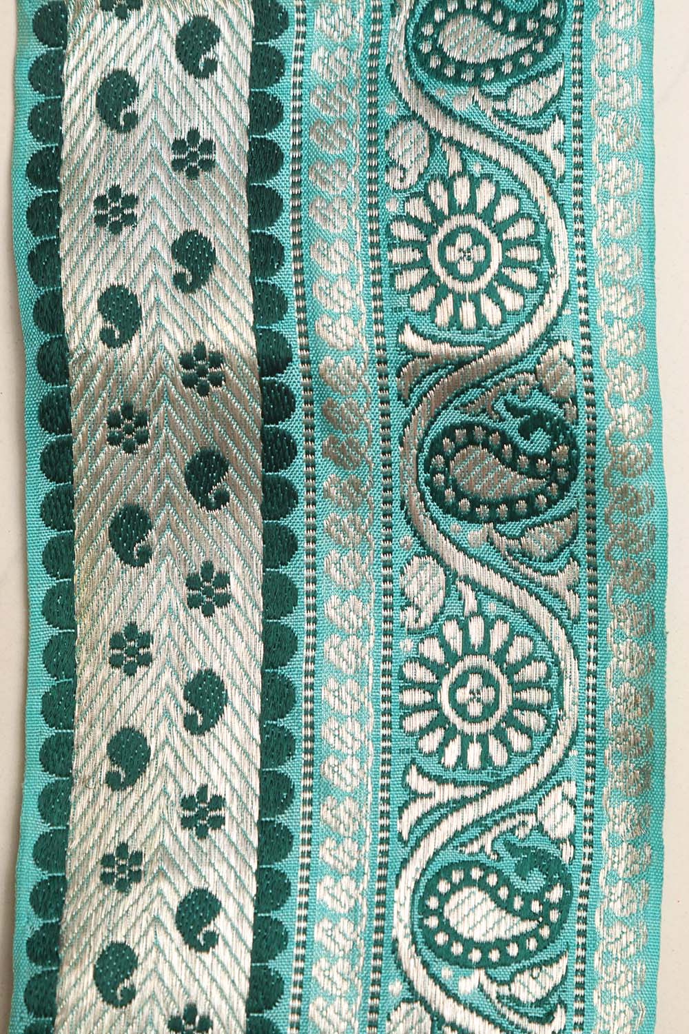 Blue Banarasi Handloom Vintage Pure Silk Border Lace ( 1 Mtr ) - Luxurion World