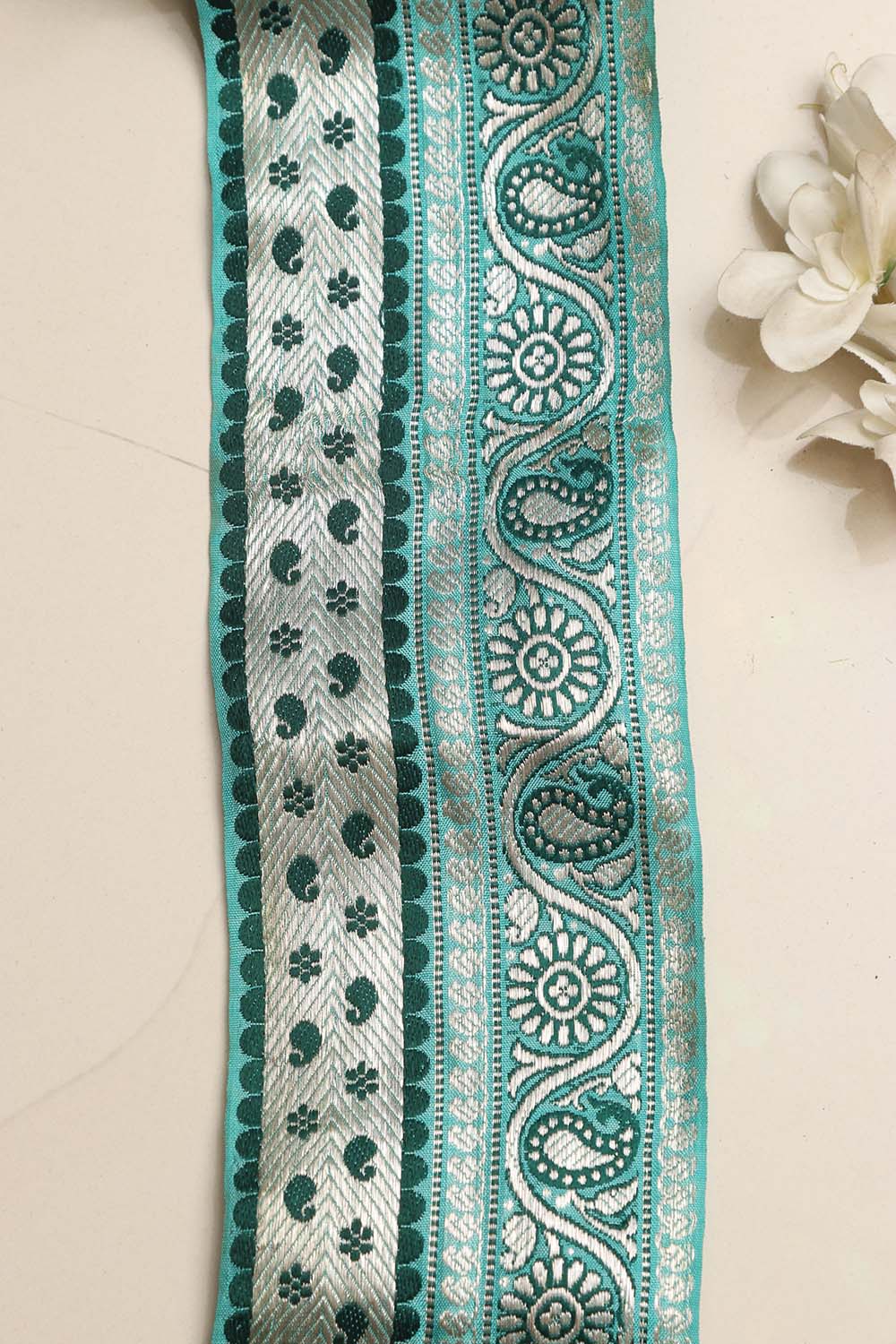 Blue Banarasi Handloom Vintage Pure Silk Border Lace ( 1 Mtr ) - Luxurion World
