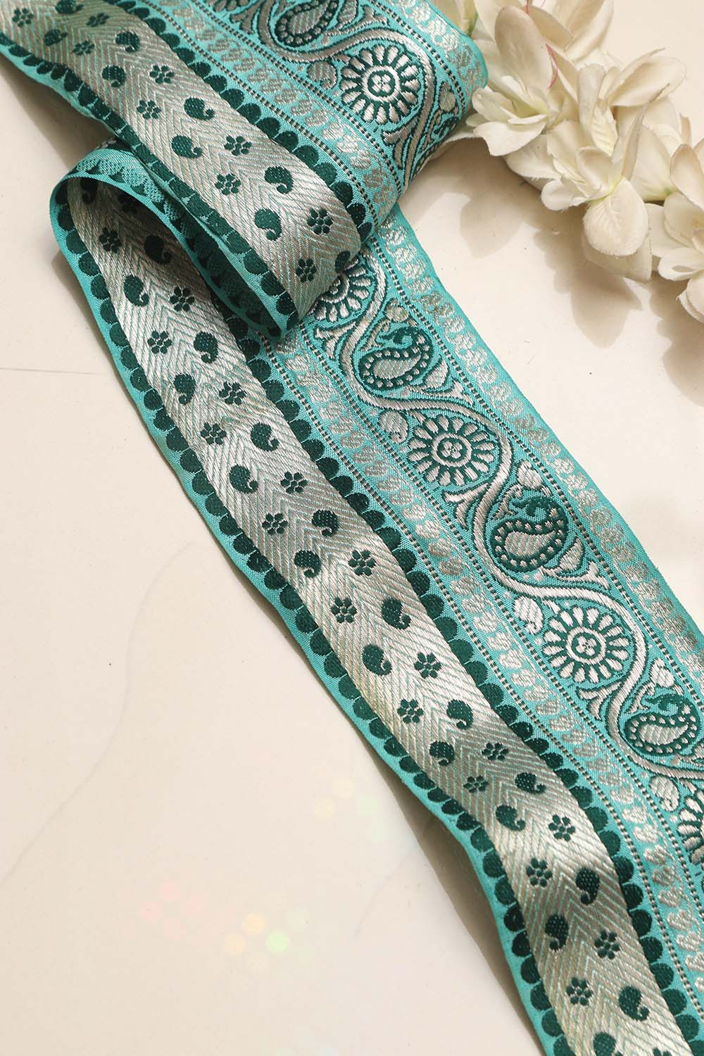 Blue Banarasi Handloom Vintage Pure Silk Border Lace ( 1 Mtr ) - Luxurion World