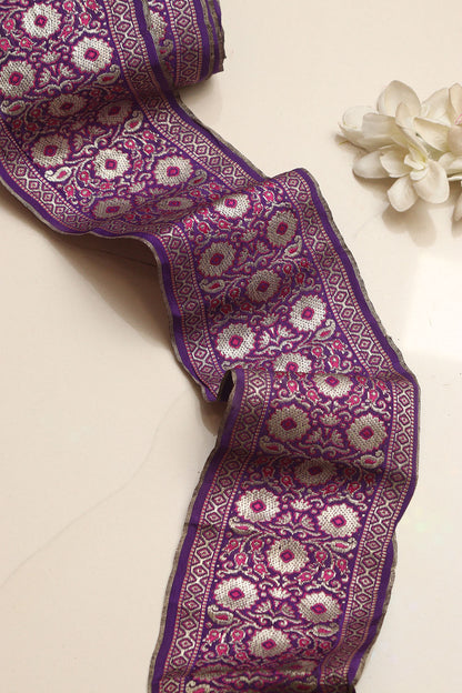 Exquisite Purple Banarasi Handloom Vintage Pure Silk Border Lace ( 1 Mtr ) - Luxurion World