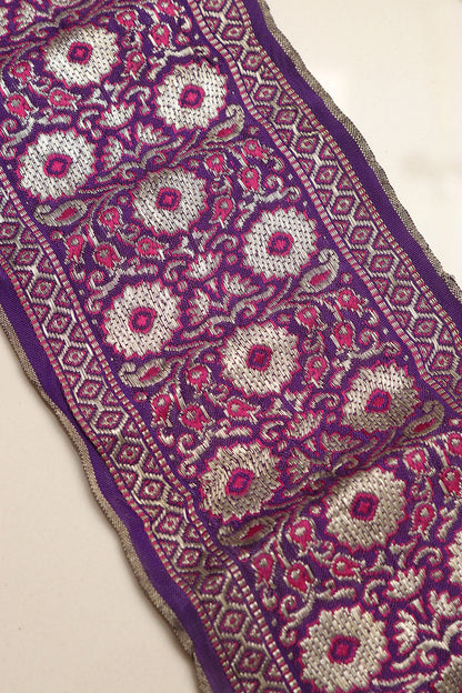 Exquisite Purple Banarasi Handloom Vintage Pure Silk Border Lace ( 1 Mtr ) - Luxurion World