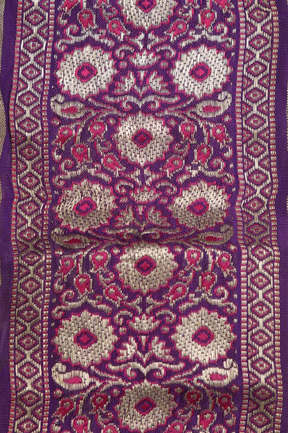 Exquisite Purple Banarasi Handloom Vintage Pure Silk Border Lace ( 1 Mtr ) - Luxurion World