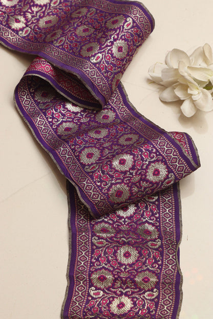 Exquisite Purple Banarasi Handloom Vintage Pure Silk Border Lace ( 1 Mtr ) - Luxurion World