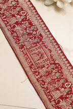 Red Banarasi Handloom Vintage Pure Silk Border Lace ( 1 Mtr ) - Luxurion World