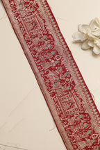 Red Banarasi Handloom Vintage Pure Silk Border Lace ( 1 Mtr ) - Luxurion World