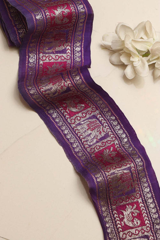 Exquisite Purple Banarasi Handloom Vintage Pure Silk Border Lace ( 1 Mtr ) - Luxurion World
