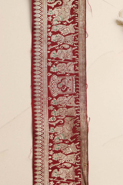 Maroon Banarasi Handloom Vintage Pure Silk Border Lace ( 1 Mtr ) - Luxurion World