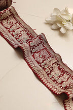 Maroon Banarasi Handloom Vintage Pure Silk Border Lace ( 1 Mtr ) - Luxurion World
