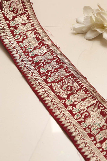Maroon Banarasi Handloom Vintage Pure Silk Border Lace ( 1 Mtr ) - Luxurion World